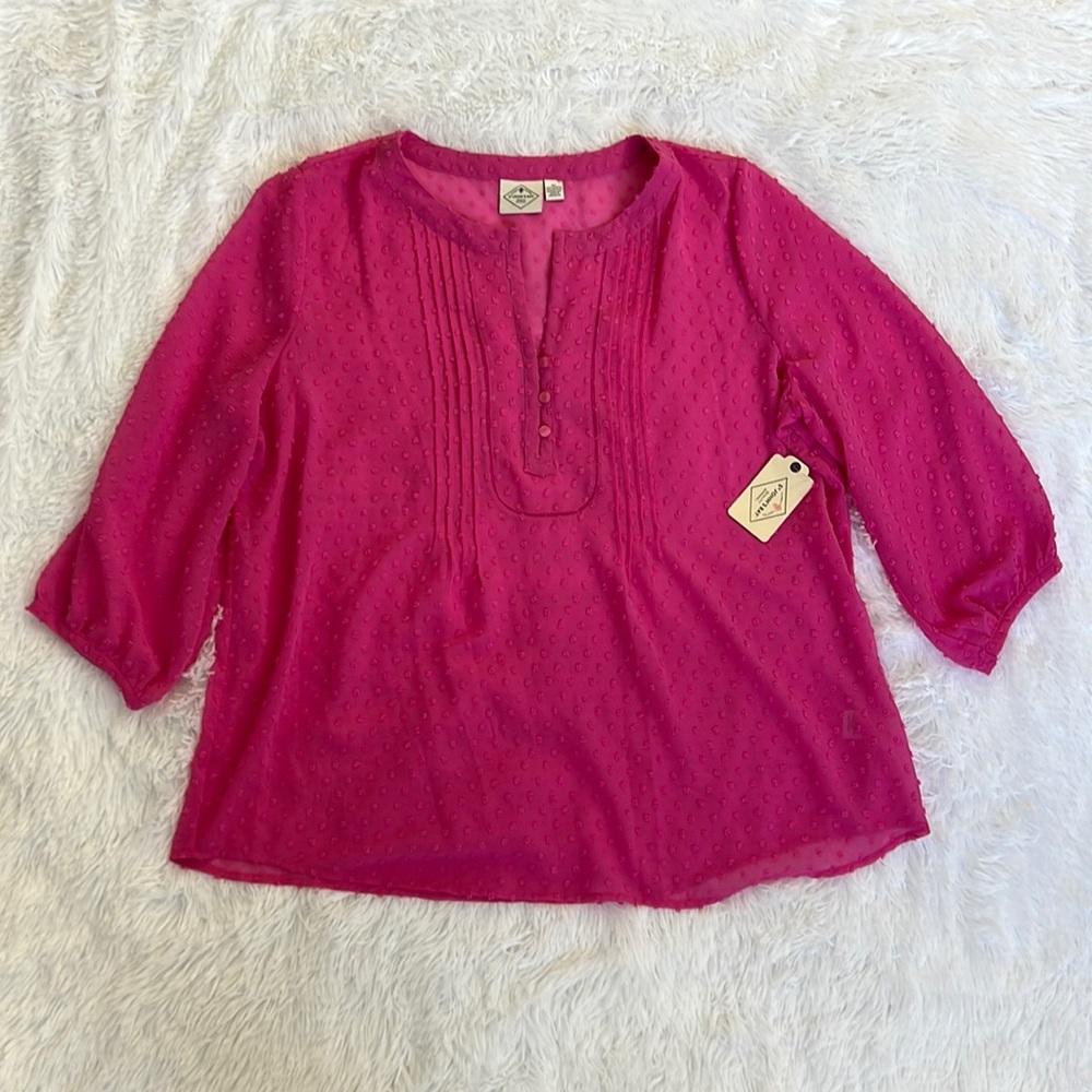 St Johns Bay NWT! Sheer Boho Pintuck Blouse - Picture 2 of 6